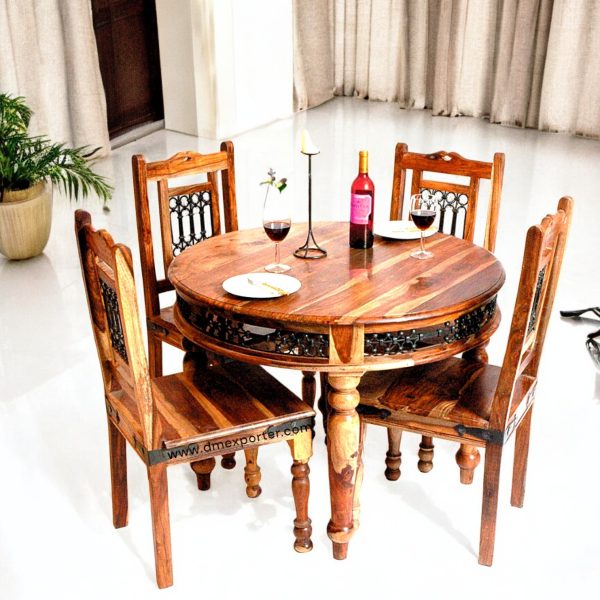 4 SEATER ROUND DINING SET-IRON JALI FUSION COLLECTION (DMEDS08)